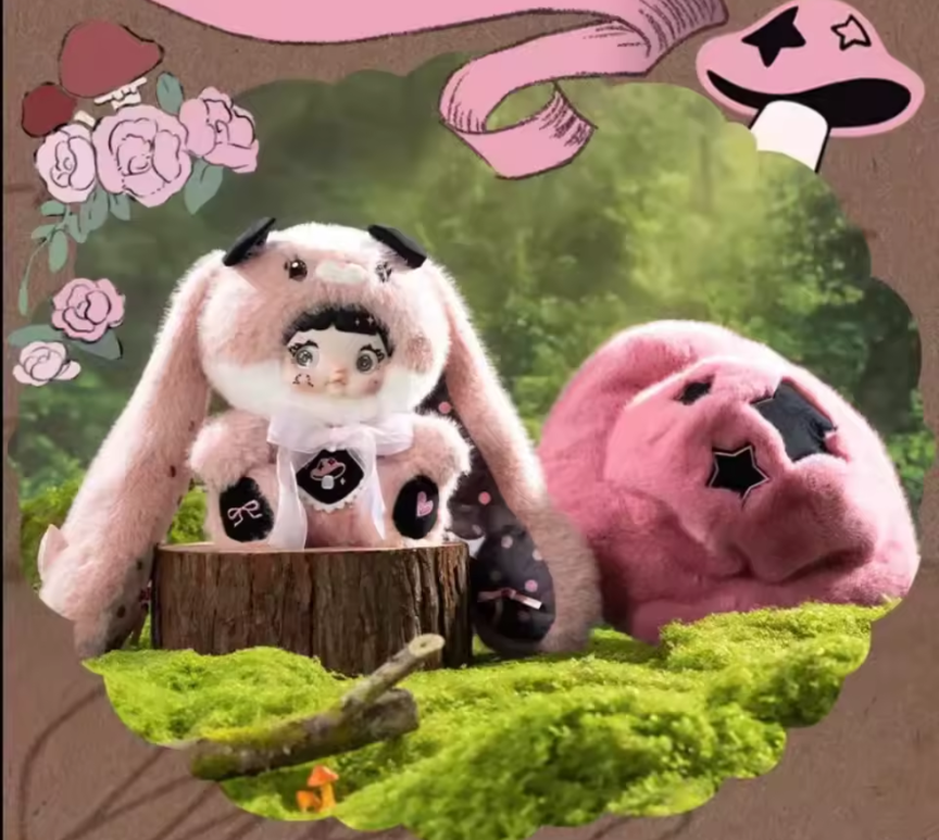 Nommi Caprielle Mushroom Hat 400% Series – Plush Jumbo Edition | Pink Bunny Collectible Doll - Secret Garden Collectibles